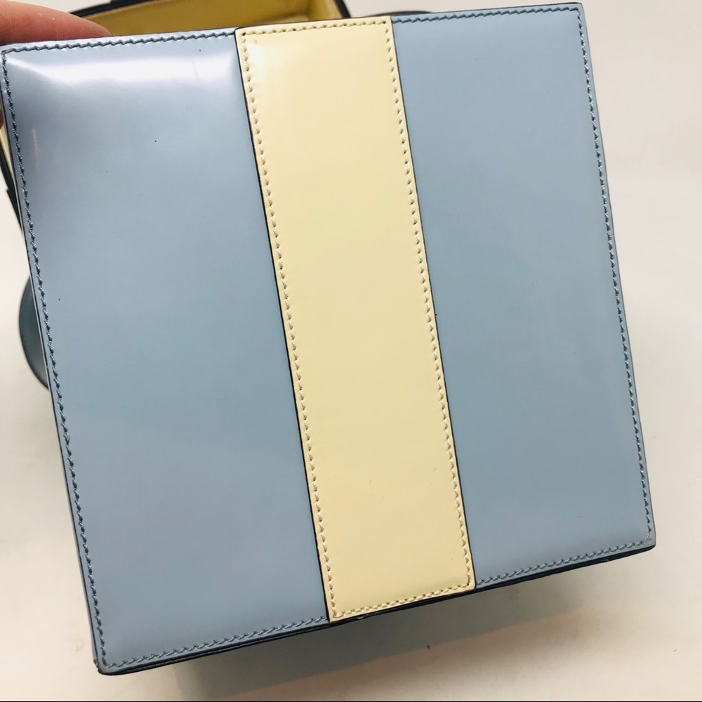Moschino Vintage Leather Bow Bag Blue Cream - Picture 8 of 8